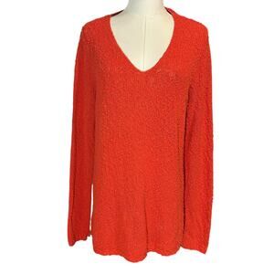 Additions by Chico's Sweater Top Textured Orange Sz 1 Med Long Sleeve V Neck